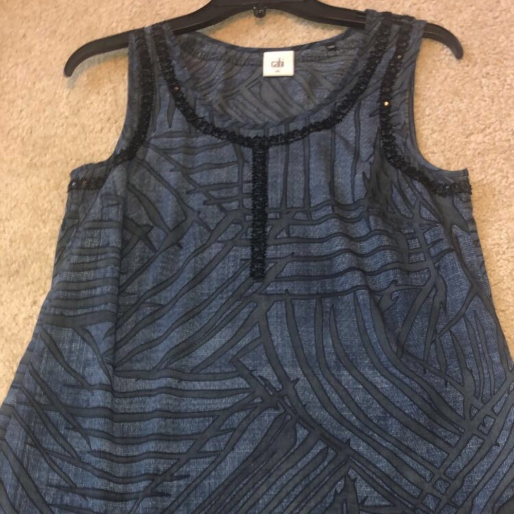 Cabi blue beaded blouse tank
